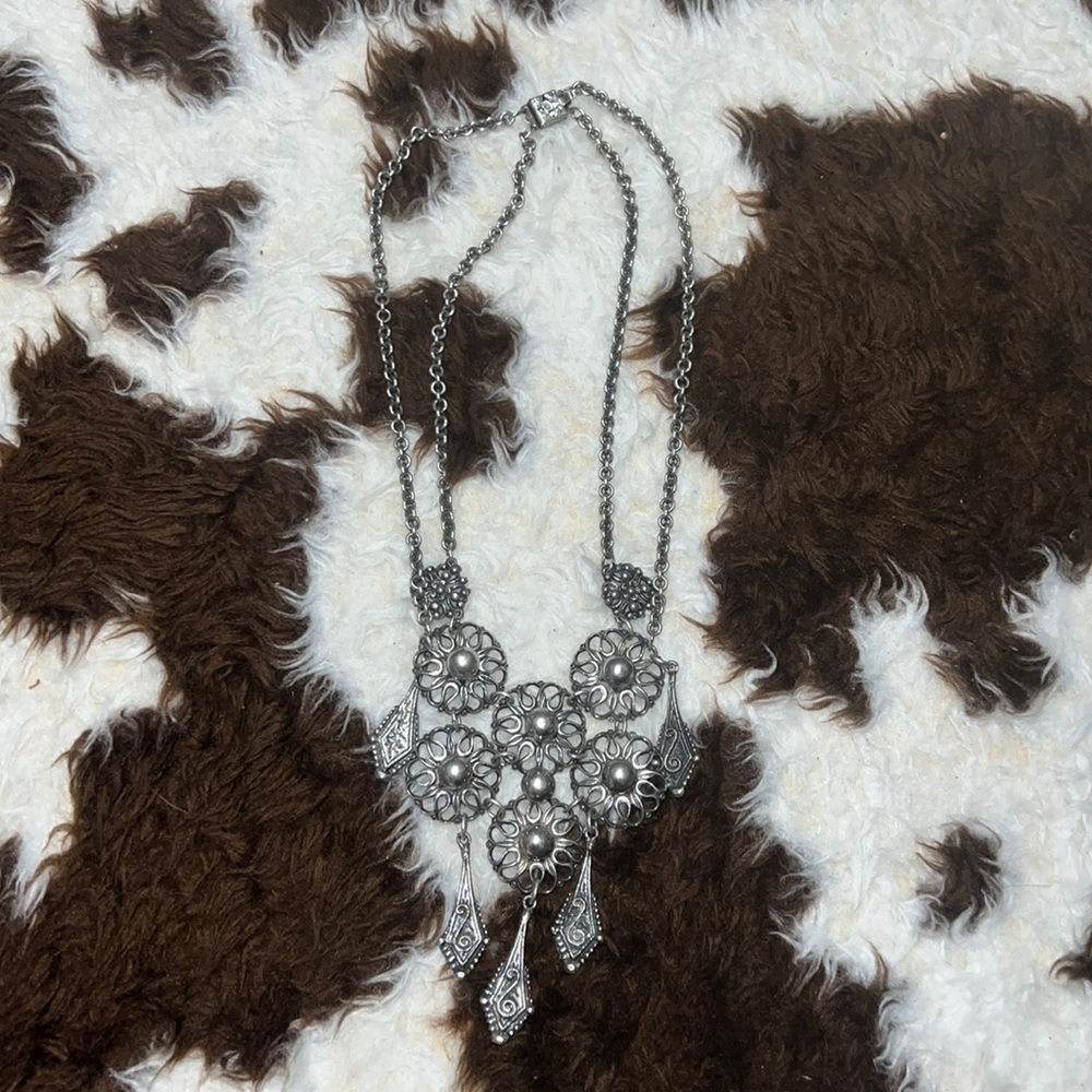 AMAZING vintage silver bib necklace
